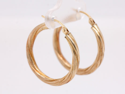 BJC® Medium Twist Loop 9ct Yellow Gold Hollow Hoop Earrings Polished British UK 25mm