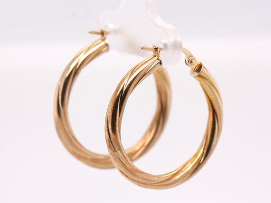 BJC® Medium Twist Loop 9ct Yellow Gold Hollow Hoop Earrings Polished British UK 25mm