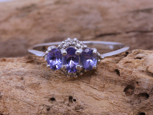 BJC® 9ct White Gold Tanzanite & Diamond Cluster Size O Engagement Ring R69