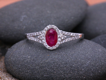 BJC® 9ct White Gold Ruby & Diamond Cluster Size N Engagement Dress Ring R5