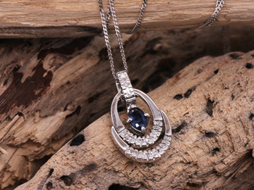 BJC® 9ct White Gold Natural Sapphire & Diamond Floating Pendant & Necklace P44