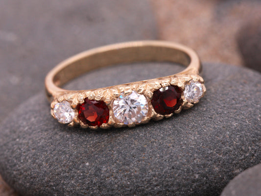 BJC® 9ct Yellow Gold Almandine Garnet & Cubic Zirconia Gypsy Ring Size M R121