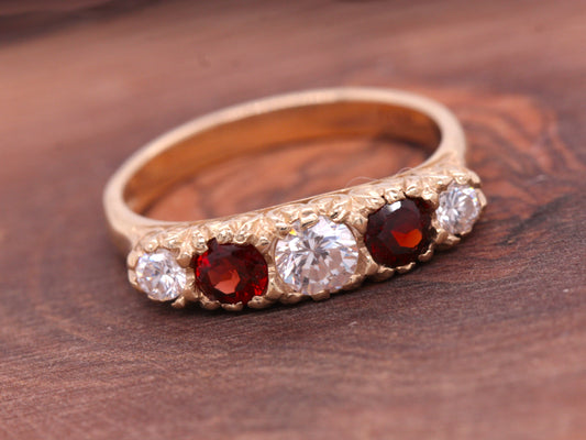 BJC® 9ct Yellow Gold Almandine Garnet & Cubic Zirconia Gypsy Ring Size M R121