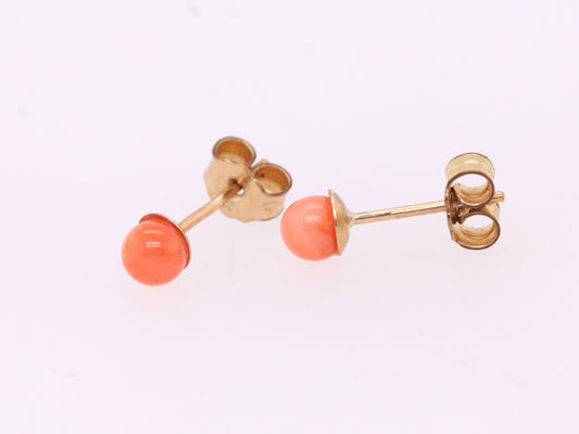 9ct Yellow Gold 4mm Peach Coral Ball Stud Earrings