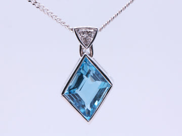 BJC® 9ct White Gold Aquamarine & Diamond Pendant & Necklace P11