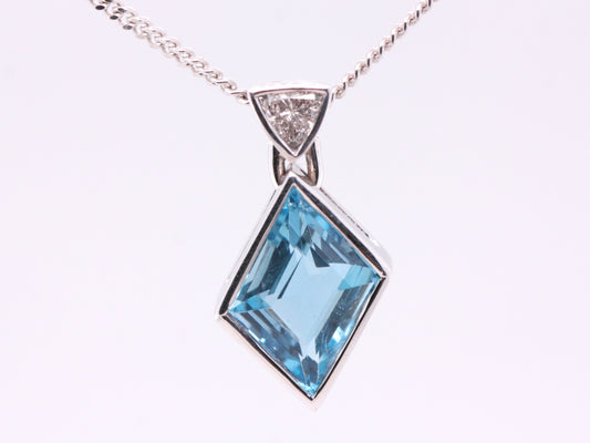 BJC® 9ct White Gold Aquamarine & Diamond Pendant & Necklace P11