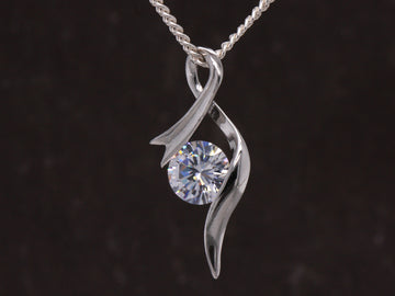 Solid Sterling Silver Cubic Zirconia Infinity Ribbon Bow CZ Pendant