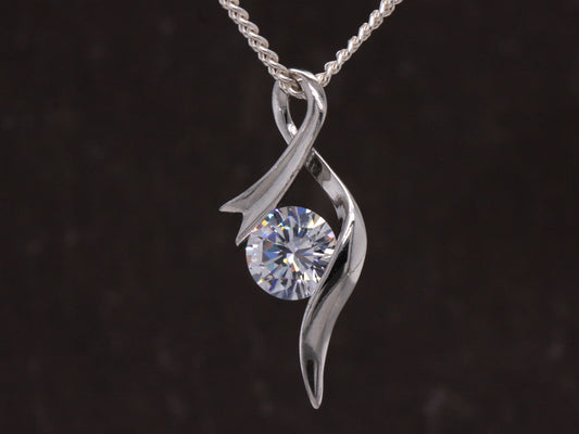 Solid Sterling Silver Cubic Zirconia Infinity Ribbon Bow CZ Pendant