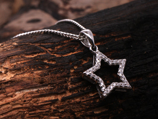 Sterling Silver Shining Star Cubic Zirconia CZ Sweetheart Pendant & Necklace 925