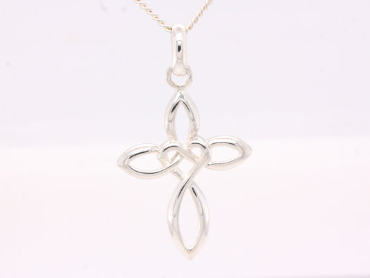 Solid Sterling Silver Celtic Style Love Cross Pendant & Sterling Silver Trace Necklace