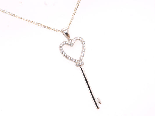 Sterling Silver Key To My Heart Cubic Zirconia CZ Pendant & Necklace 925