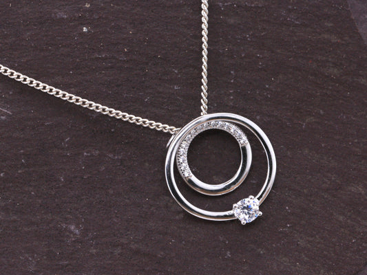 Solid Sterling Silver Cubic Zirconia Love Rings CZ Pendant