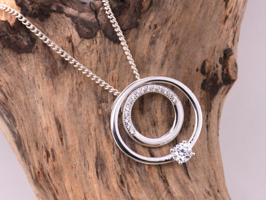 Solid Sterling Silver Cubic Zirconia Love Rings CZ Pendant