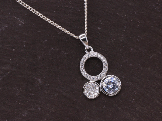 Sterling Silver Contemporary Cubic Zirconia CZ Sweetheart Pendant & Necklace 925