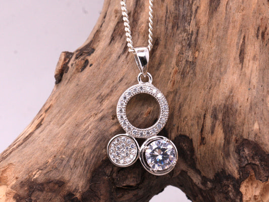 Sterling Silver Contemporary Cubic Zirconia CZ Sweetheart Pendant & Necklace 925