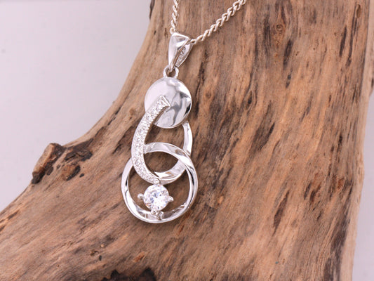 Sterling Silver Infinite Love Cubic Zirconia CZ Pendant & Necklace 925