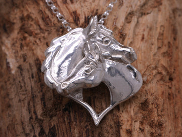 Equestrian Horse & Foal Love Horses Pendant & Necklace Solid Sterling Silver 925