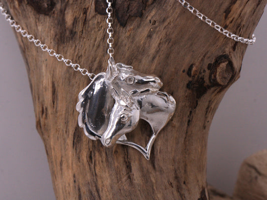 Equestrian Horse & Foal Love Horses Pendant & Necklace Solid Sterling Silver 925