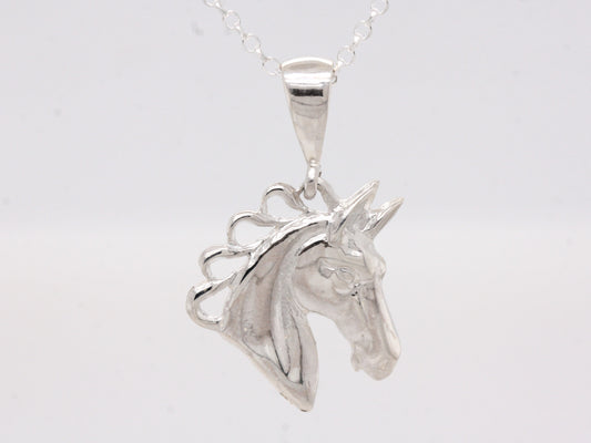 Equestrian Horse Head Wild Horses Pendant & Necklace Solid Sterling Silver 925