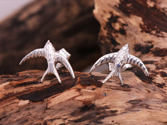 Sterling Silver Swallow Bird Stud Studs Earrings British Made Jewellery