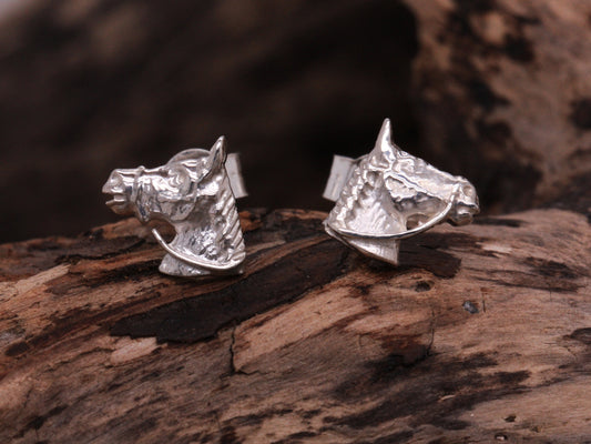 Sterling Silver Pony Horse Head Riding Bridle Stud Studs Earrings British Made Jewellery
