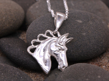 Equestrian Horse Head Wild Horses Pendant & Necklace Solid Sterling Silver 925
