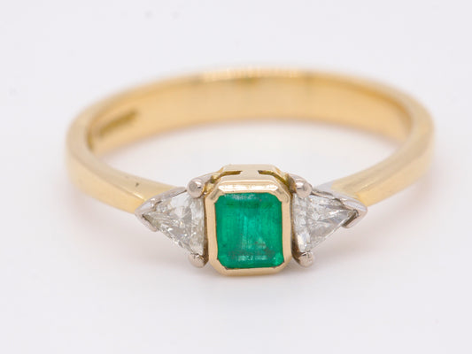 BJC® 18ct Yellow Gold Emerald & Diamond Trilogy Size N Dress Ring R35