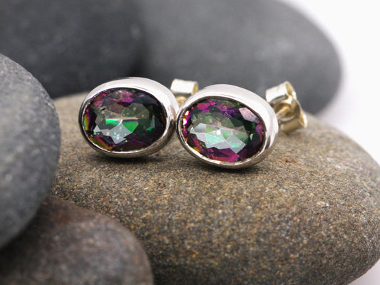 BJC® 9ct White Gold Natural Mystic Topaz Oval Stud Earrings 3.00ct Studs