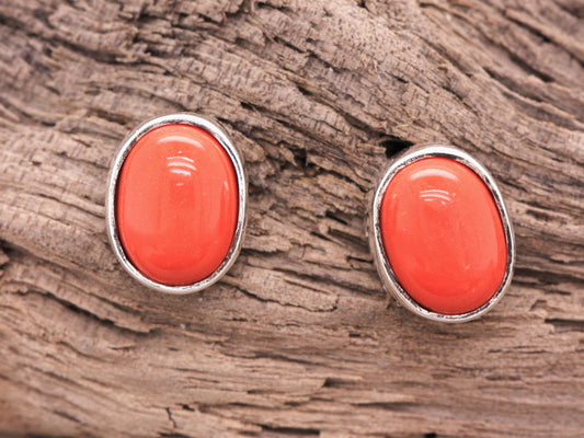 BJC® Sterling Silver Natural Peach Coral Oval Stud Earrings 3.00ct Studs 925