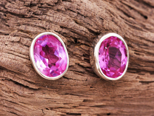 BJC® 9ct White Gold Natural Pink Topaz Oval Stud Earrings 3.00ct Studs