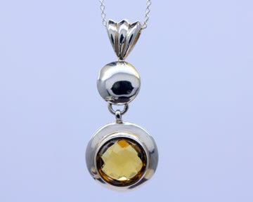 Sterling Silver 5ct Natural Citrine Pendant & Necklace British Made