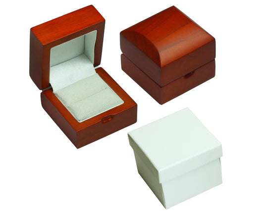 BJC® Natural Mahogany Ring Box Wooden Wood Jewellery Engagement Gift Box