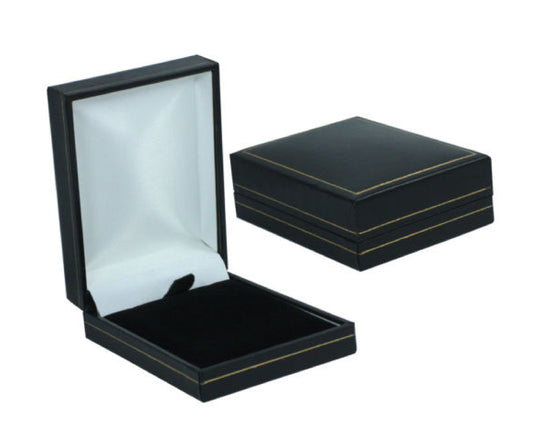 BJC® Black Leatherette & Velvet Necklace / Pendant Gift Presentation Box Gold Stripe New