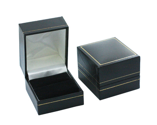 BJC® Black Leatherette & Velvet Ring Box Gift Presentation Gold Stripe Brand New