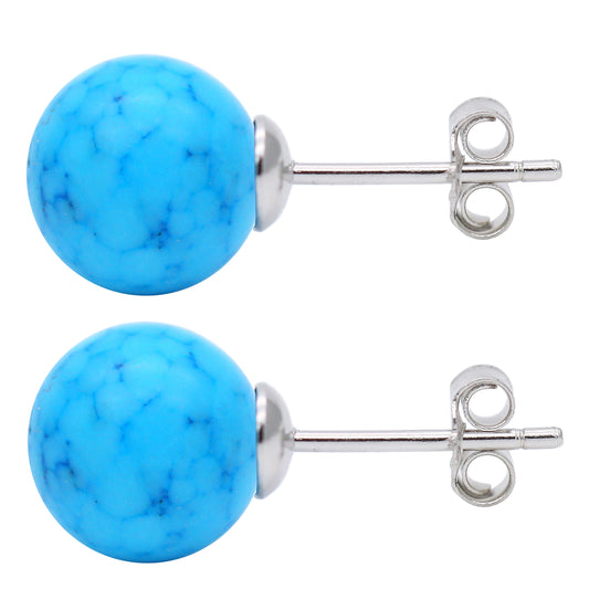 BJC® Stunning Ladies Sterling Silver Turquoise Ball Stud Earrings Brand New