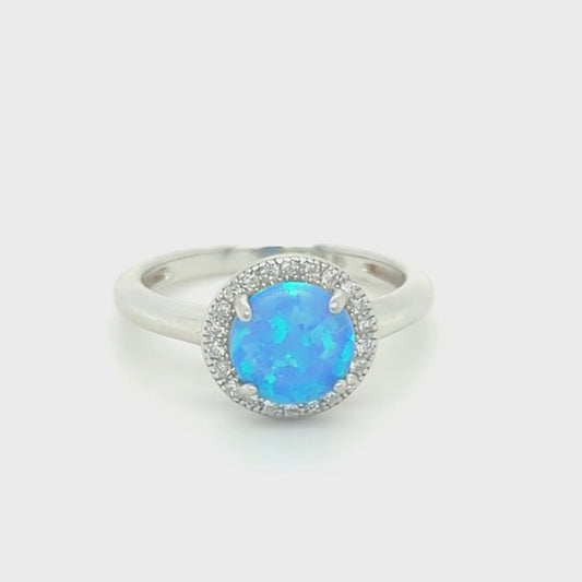 BJC® Sterling Silver Fiery Blue Opal & Cubic Zirconia Round CZ Ring Size L