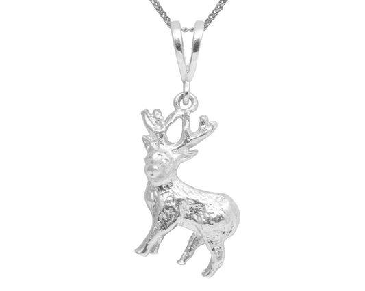 BJC® Sterling Silver Deer Stag Nature Pendant & Sterling Silver Trace Necklace