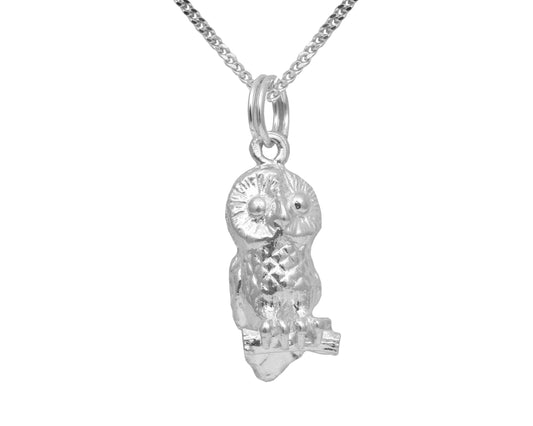 Sterling Silver Countryside Collection Barn Owl Wildlife Pendant & Sterling Silver Trace Necklace