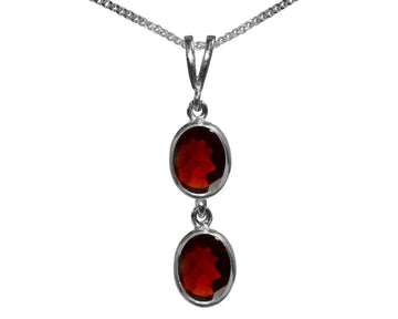 BJC® Sterling Silver Natural Garnet Double Drop Oval Pendant & Necklace