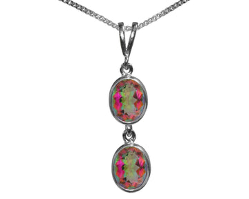 BJC® Sterling Silver Mystic Topaz Double Drop Oval Pendant & Necklace