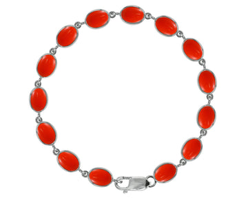 BJC® 925 Sterling Silver Natural Peach Coral 21.00ct Gemstone Tennis Bracelet