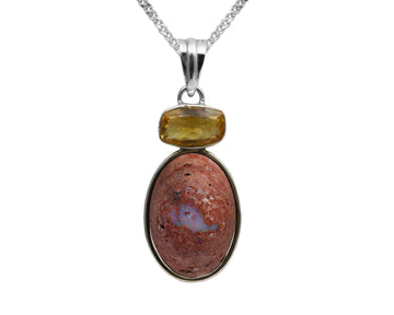 Sterling Silver Natural Australian Boulder Opal & Citrine Large Pendant & Optional Necklace