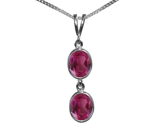 BJC® Sterling Silver Natural Pink Topaz Double Drop Oval Pendant & Necklace