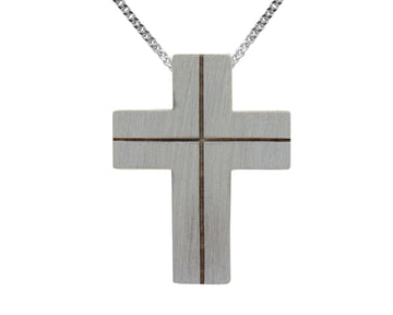 Solid Sterling Silver Flat Cut Cross Pendant & Sterling Silver Trace Necklace