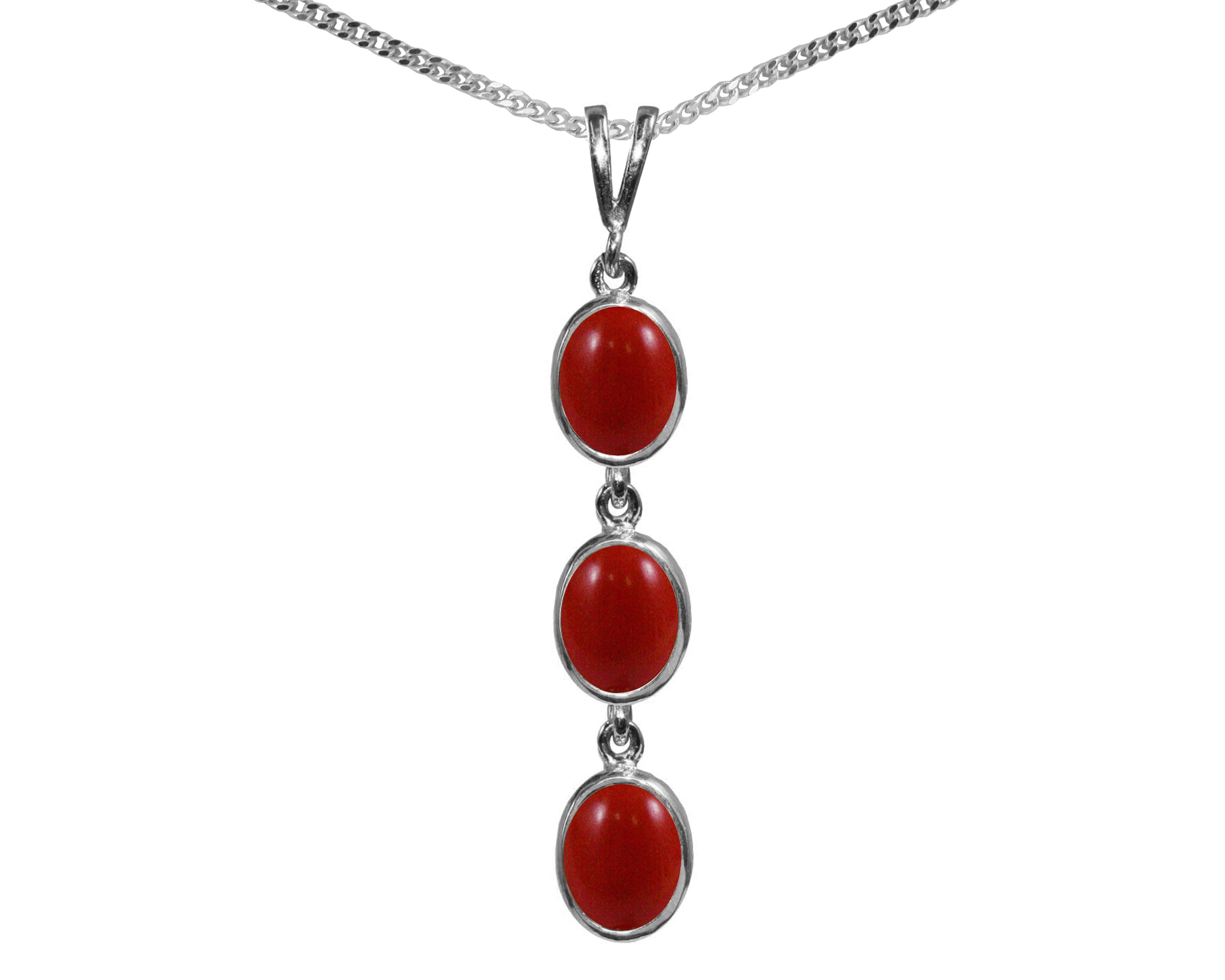 925 Coral & good Garnet Silver Pendant