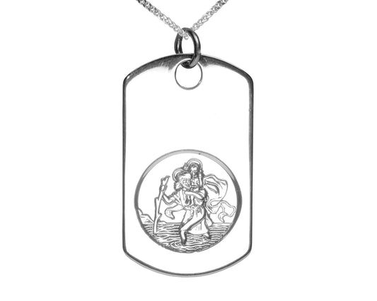 BJC® Sterling Silver Dog Tag St Saint Christopher Engravable Medallion Tags