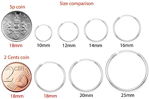 Small Loop Sterling Silver Hollow Sleeper Hoop Earrings Polished British UK 14mm