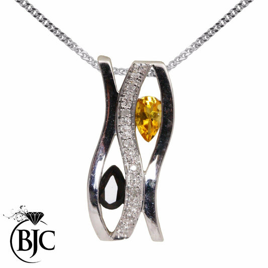 BJC® 9ct White Gold Yellow Sapphire Quartz & Diamond Pendant & Necklace P39