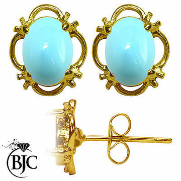BJC® 9ct Yellow Gold Natural Turquoise Single Stud Earrings Studs 1.50ct