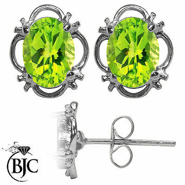 BJC® 925 Sterling Silver Natural Peridot Single Stud Earrings Studs 1.50ct